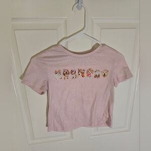 Shein Girls Pink Dog Cat Flower Crop Top